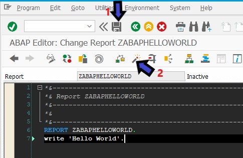 abap hello world activate